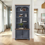 84" High Kitchen Sideboard, Wooden Storage Cabinet, No Assembly Required, with 4 Shelves and 2 Panel Doors, Corduroy Blue Finish, for Kitchen, Dining Room, Living Room, Blue