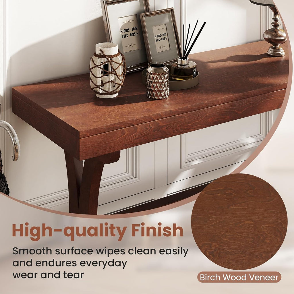 Giantex 52" Narrow Console Table, Vintage Accent Entryway Table with Open Storage Shelf, Long Wooden Behind Couch Sofa Table with Anti-tip Kit for Small Spaces Living Room Hallway (Walnut)