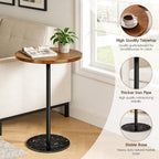 Side Table, Round End Table, Small Drink Table for Small Spaces, Modern Accent Nightstand with Natural Marble Base for Living Room, Bedroom,Bathroom Corners, and Office (Rustic Brown)