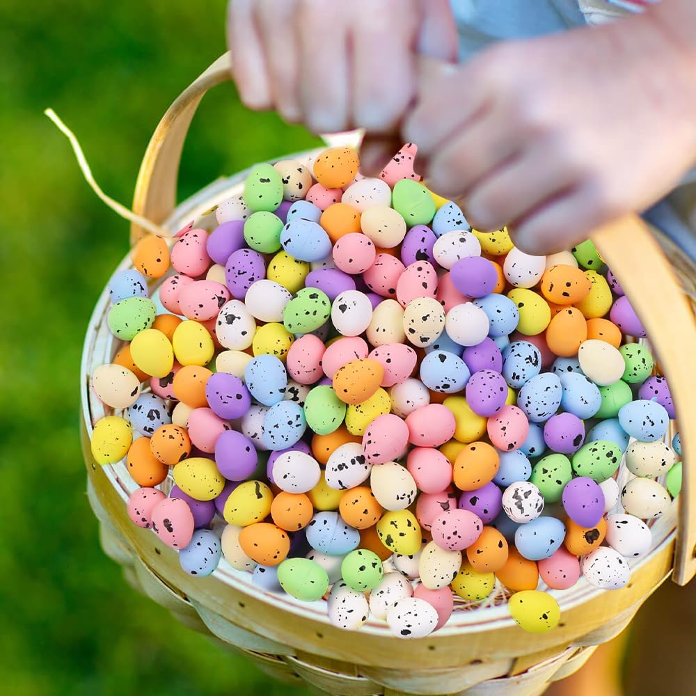 Celltestria 150 Pcs 8 Colors Mini Easter Eggs Artificial Foam Speckled Eggs Small Pastel Decorative Easter Bird Eggs for Basket Fillers Spring Party Favors Wreath Decor Craft Projects
