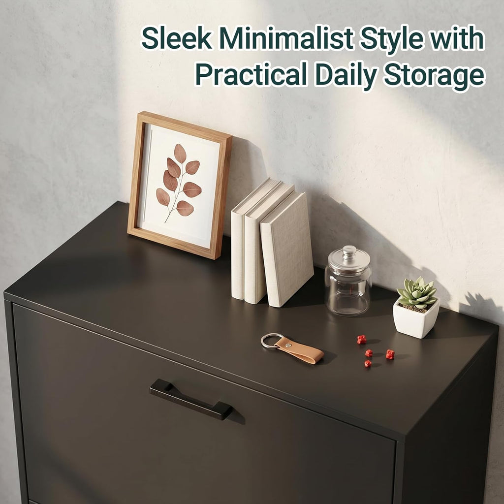 Shoe Cabinet with 3 Flip Drawers, Narrow Freestanding Shoe Organizer, Hidden Slim Shoe Storage Cabinet for Entryway, Hallway, Living Room, Black