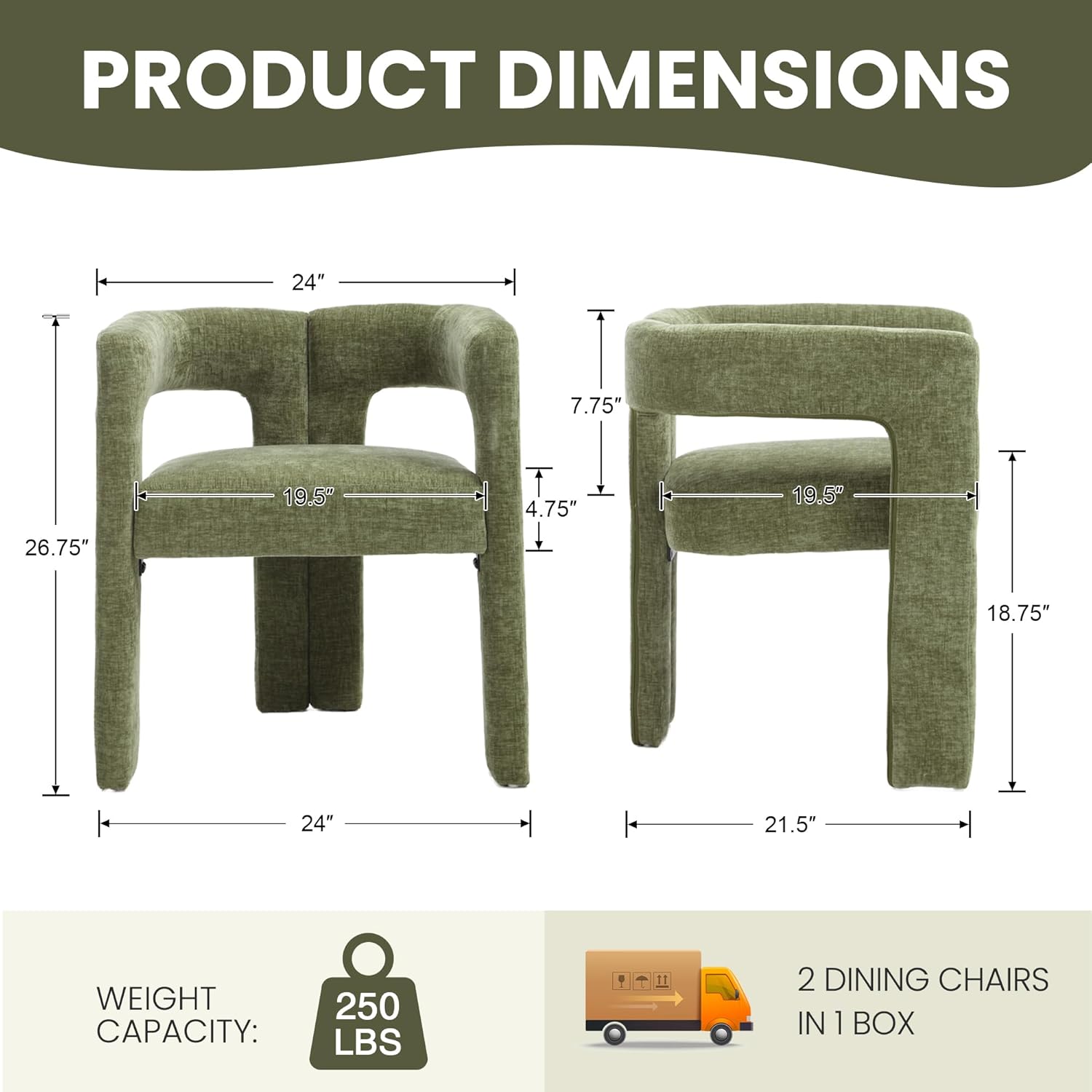 HNY Modern Green Dining Chairs Set of 6, Chenille Upholstered Dining Room Barrel Chairs with Solid Wood Frame, Comfy Accent Kitchen Armchairs with Open Back, Vanity Side Chairs for Living Room Bedroom
