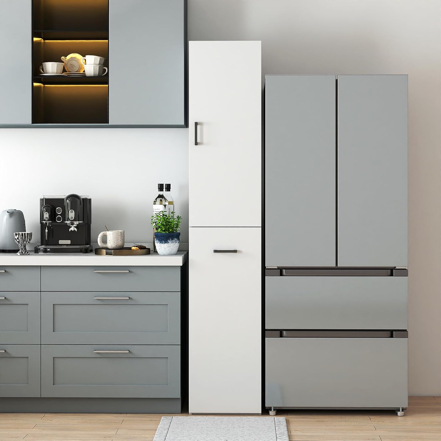71" Spice Cabinet Pantry Cabinet for Kitchen, Tall Slim Storage Cart with Door & 3-Tier Shelf, Narrow Side of Fridge Next to Fridge Storage, Freestanding Narrow Pantry Cabinet for Small Spacem, White
