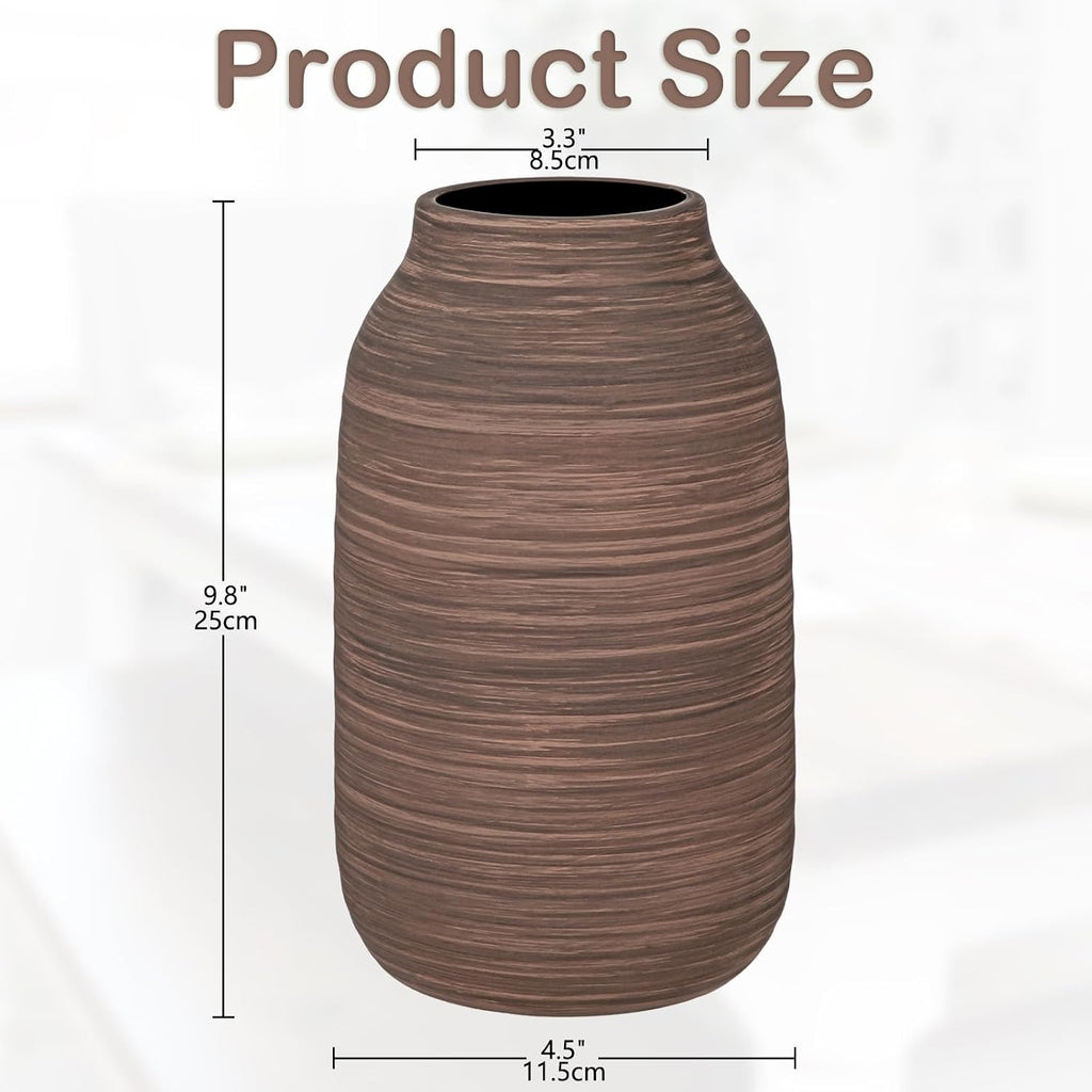 Briful Ceramic Vase for Home Decor, Rustic Brown Textured Decorative Vase for Pampas Grass, Modern Farmhouse Vase for Living Room Coffee Table, Dining Table Centerpiece, Entryway & Shelf (9.8” Tall)