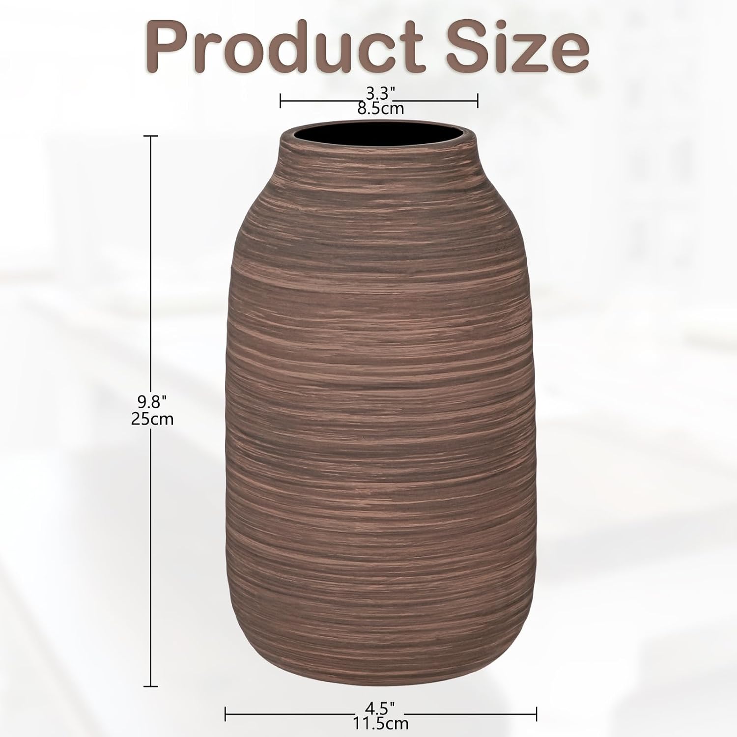 Briful Ceramic Vase for Home Decor, Rustic Brown Textured Decorative Vase for Pampas Grass, Modern Farmhouse Vase for Living Room Coffee Table, Dining Table Centerpiece, Entryway & Shelf (9.8” Tall)