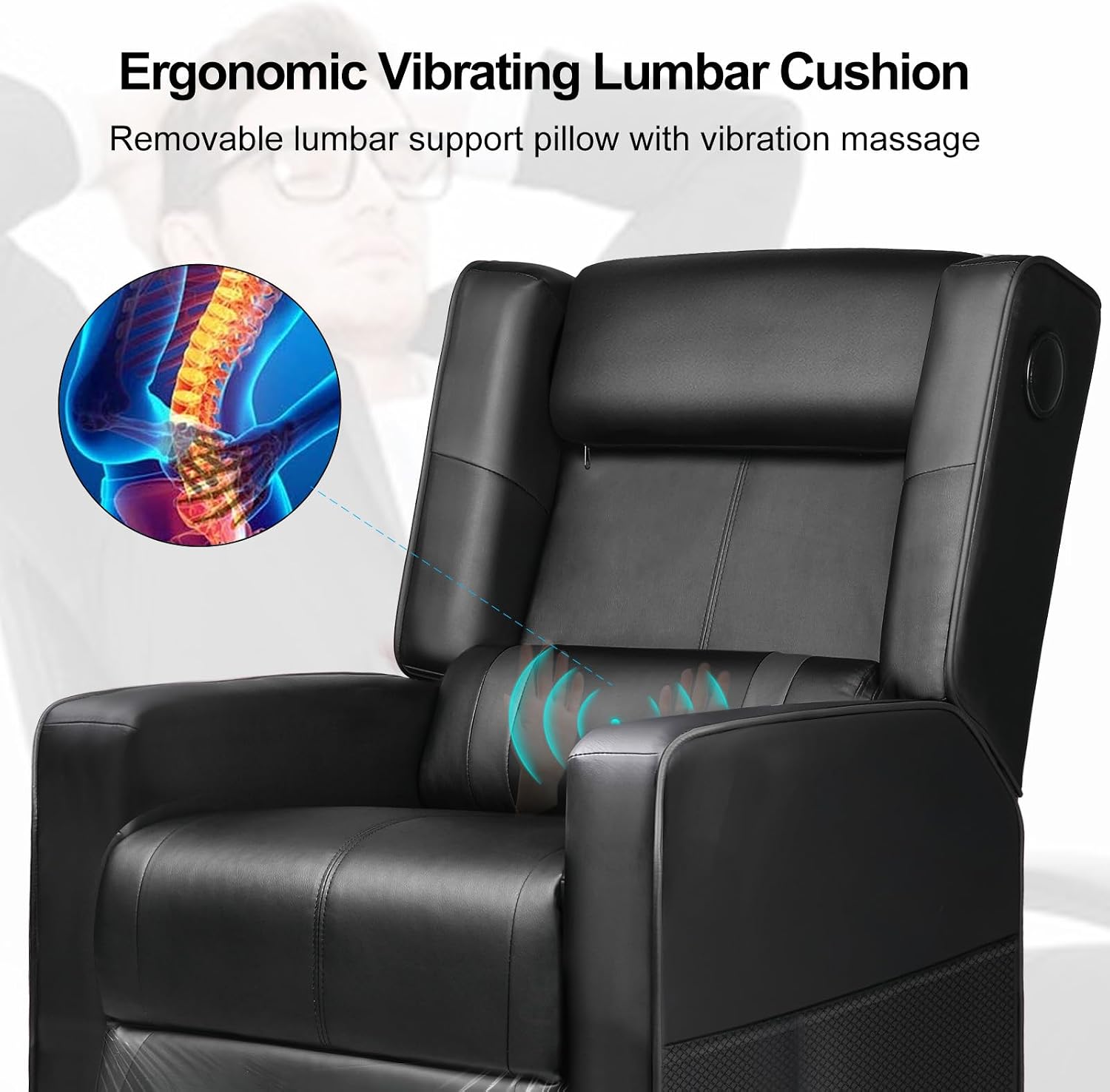 GTRACING Gaming Recliner Chair with Bluetooth Speakers Racing Style Single Gaming Sofa Modern Living Room Recliners Ergonomic Comfortable Massage Home Theater Seating, Black