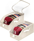 Livelab Hat Organizer for Baseball Caps, Hat Storage Holder Container for Closet Hold Up to 12 Caps with Clear Window, Hat Boxes for Home Storage | 2Pcs Beige
