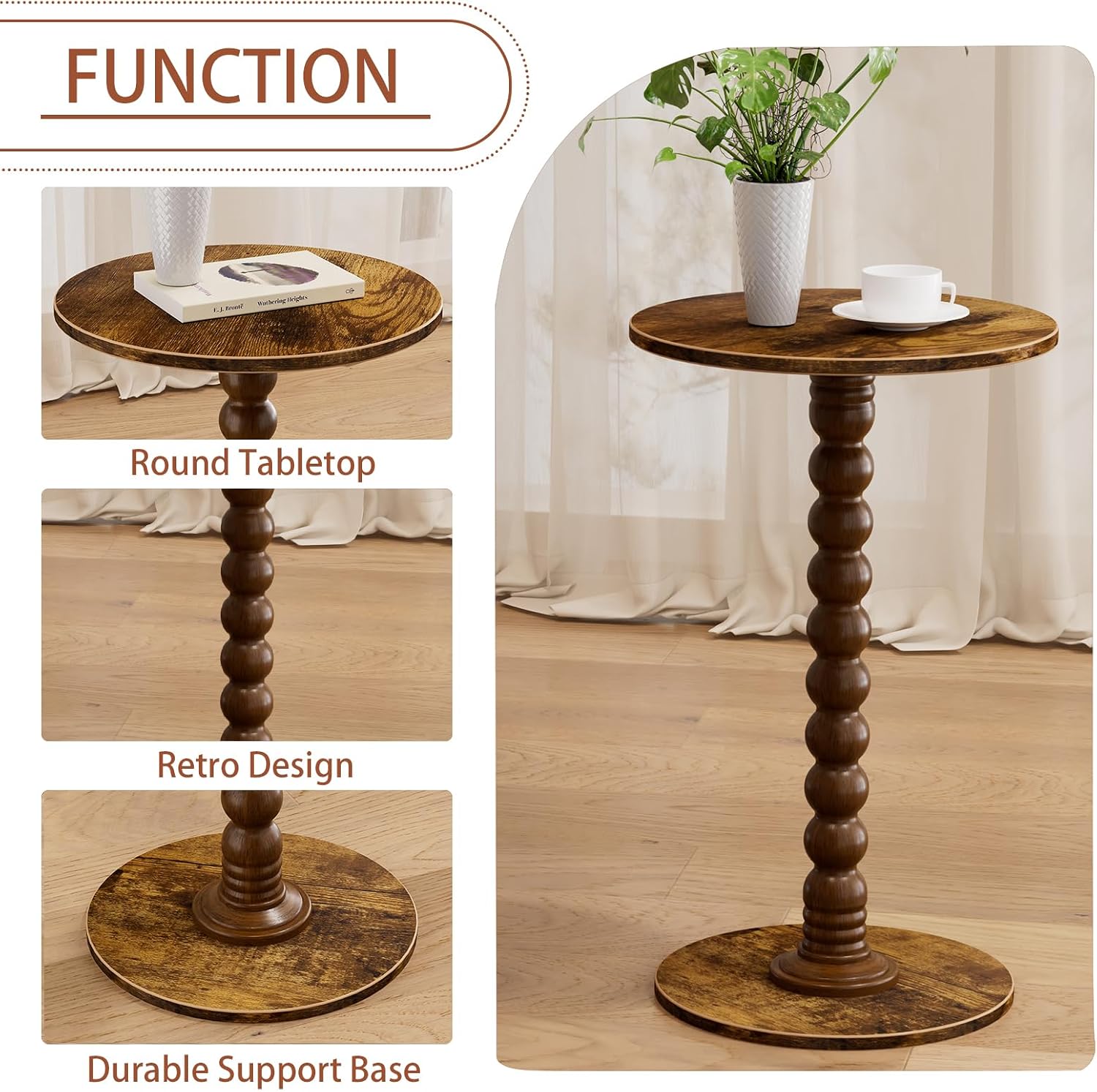 Drink Table, Drink Tables for Small Spaces, Modern Accent Nightstand with Solid Wood Leg for Living Room, Bathroom, Bedroom
