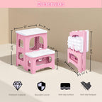 2 Step Stool Foldable, Non-Slip Steps, Folding Step Stool for Adults & Kids, Plastic Stool Pool Ladder, Collapsible Stools 2 Step Ladder for Kitchen Toilet Bedroom Office RV, Holds 330 lbs, Pink