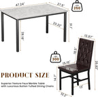 Hooseng Dining Table Set for 4, Faux Marble Small Kitchen Table Chairs Set of 4 with Luxurious Button Tufted Dinner Chairs for Kitchen and Dining(Brown)