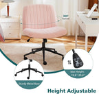 OLIXIS Criss Cross Chair with Wheels Wide Cross Legged Office Desk Vanity Chair Comfy Fabric Armless Adjustable Swivel for Home Computer Task Teddy Pink