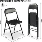 Elevon Folding Chairs 6 Pack, Padded Vinyl Cushion Chairs with Sturdy Metal Frame for for Home and Office, for Indoor and Outdoor Events, 300lb Capacity, Black
