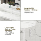 71" Large Faux Marble Dining Table with LED Lights, Modern Rectangle Kitchen Island Table with Charging Station for 6 People, Home Bar Unit with 2-Tier Shelf for Dining Room, Bar, Living Room, White