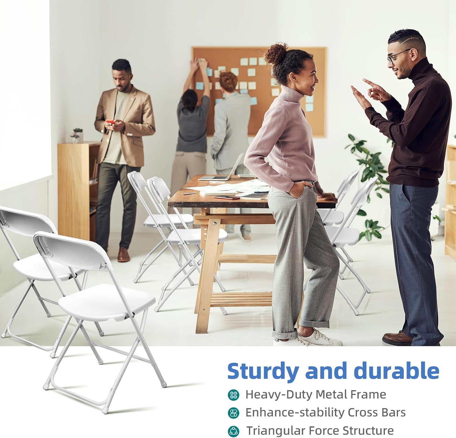 12 Pack White Folding Chairs, Indoor Outdoor Portable Stackable Commercial Seat with Steel Frame 350lb Capacity for Events, Weddings, Office, Parties