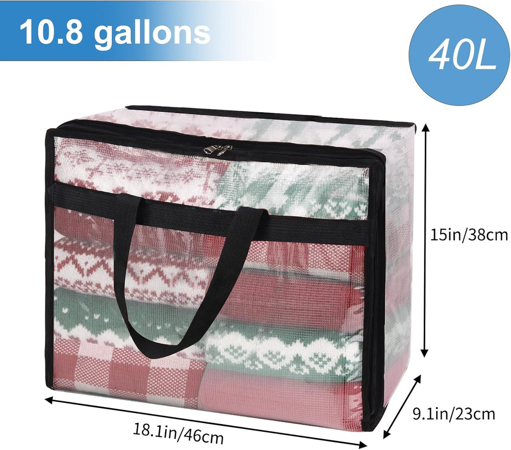 Fixwal Blanket Storage Bags With Zipper, 40L Mesh Clear Closet Organizers and Storage Containers for Bedding Duvet Comforter Underbed, 4 Pack