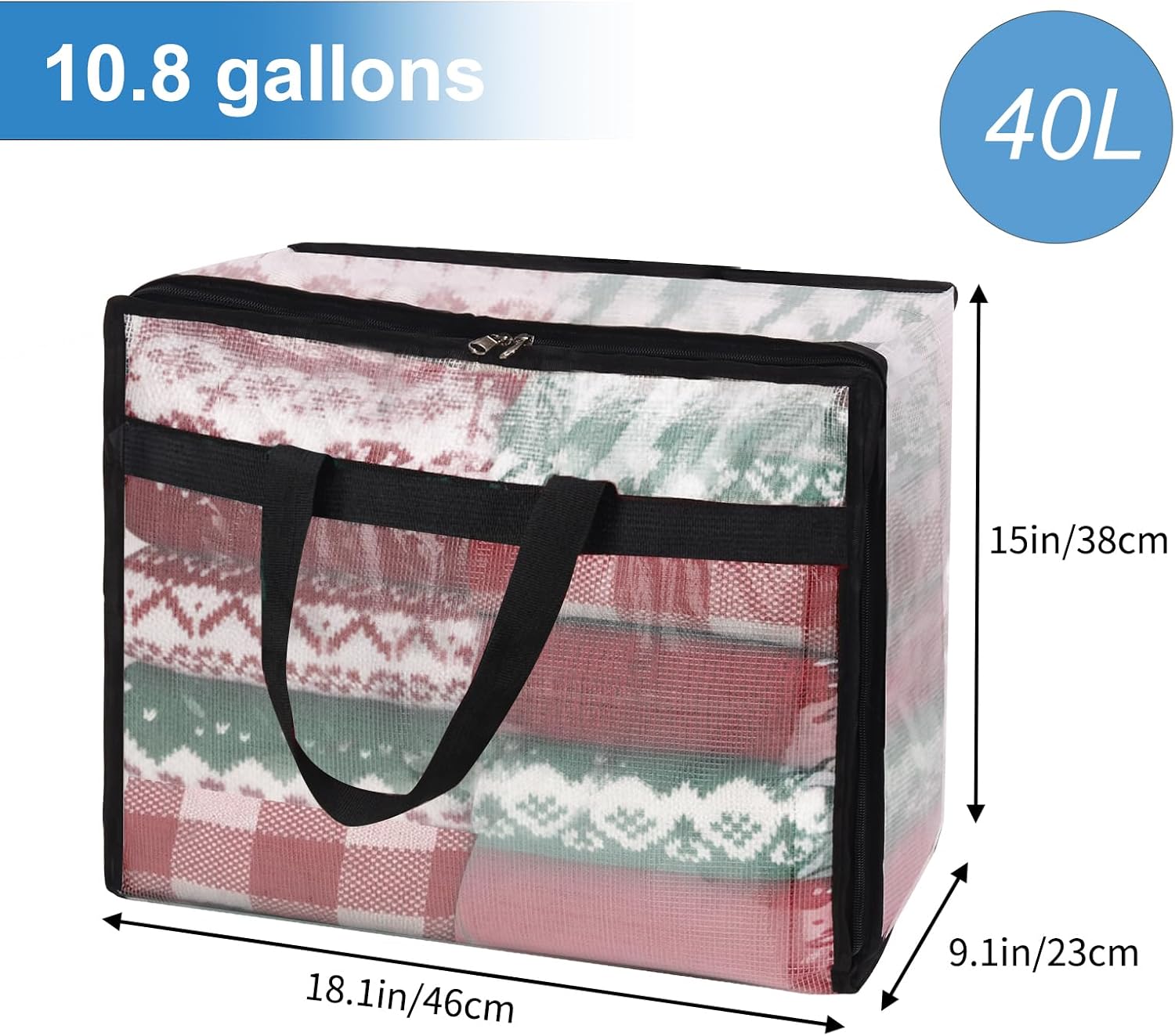 Fixwal Blanket Storage Bags With Zipper, 40L Mesh Clear Closet Organizers and Storage Containers for Bedding Duvet Comforter Underbed, 4 Pack