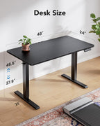 HUANUO 48 x 24 Inch Electric Standing Desk, Height Adjustable Computer Gaming Desk with 4 Memory Presets, Home Office Sit Stand Desk with Hooks & Cable Management, Black