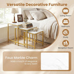 Giantex Nesting Coffee Table Set of 3, Small Center Tables, White | Faux Marble Coffee Table with Metal Frame, Space-Saving Stacking End Table for Small Space