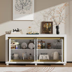 63"Sideboard Buffet Cabinet,Kitchen Buffet Storage Cabinet with Power Outlets & LED Light, Modern Storage Cabinet with 4 Doors,Coffee Bar Console Wine Bar for Living Room,Kitchen,Hallway (White)