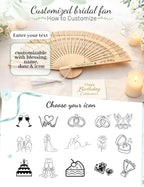 Personalized Fans for Wedding - Handheld Foldable Wooden Fans with Tassels and Organza Bags Custom Wedding Favors for Guests, Eco-Friendly Bulk Bridal Party Gifts (50)