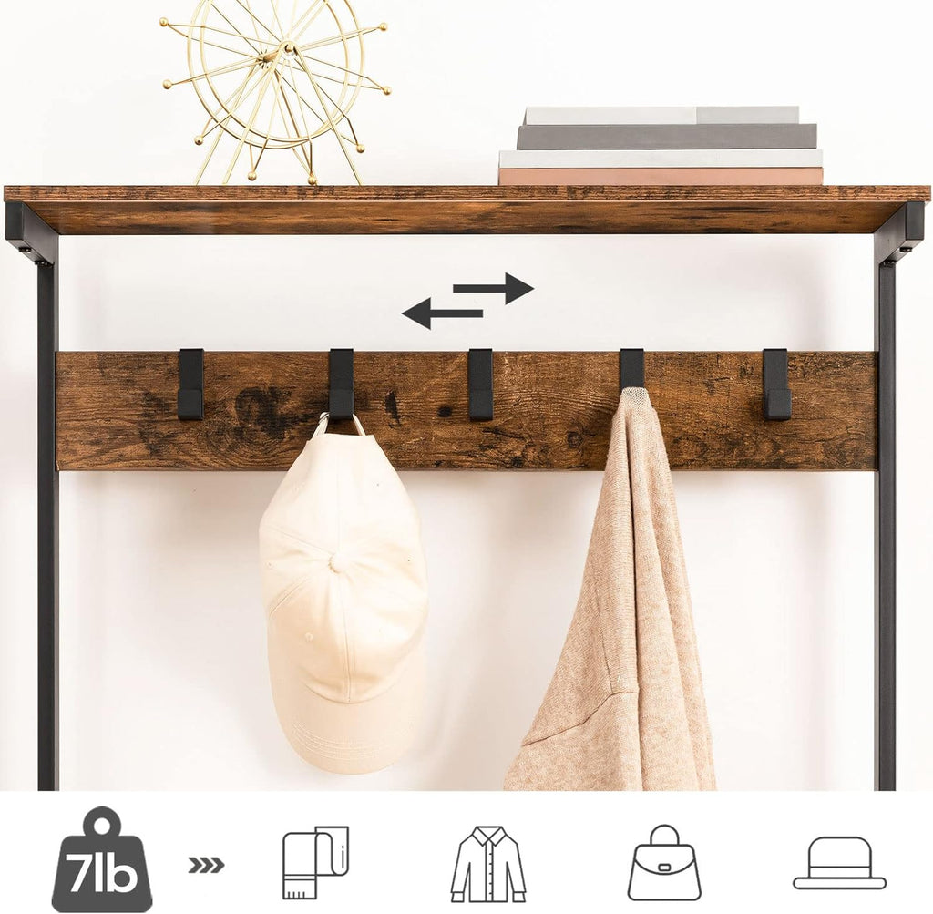 HOOBRO Hall Tree with Bench, Coat Rack with Shoe Storage, Shoe and Coat Rack, 5-Tier Entryway Shoe Storage, 5 Hooks, for 12-16 Pairs, Industrial, Hallway, Foyer, Mudroom, Rustic Brown BF74MT01