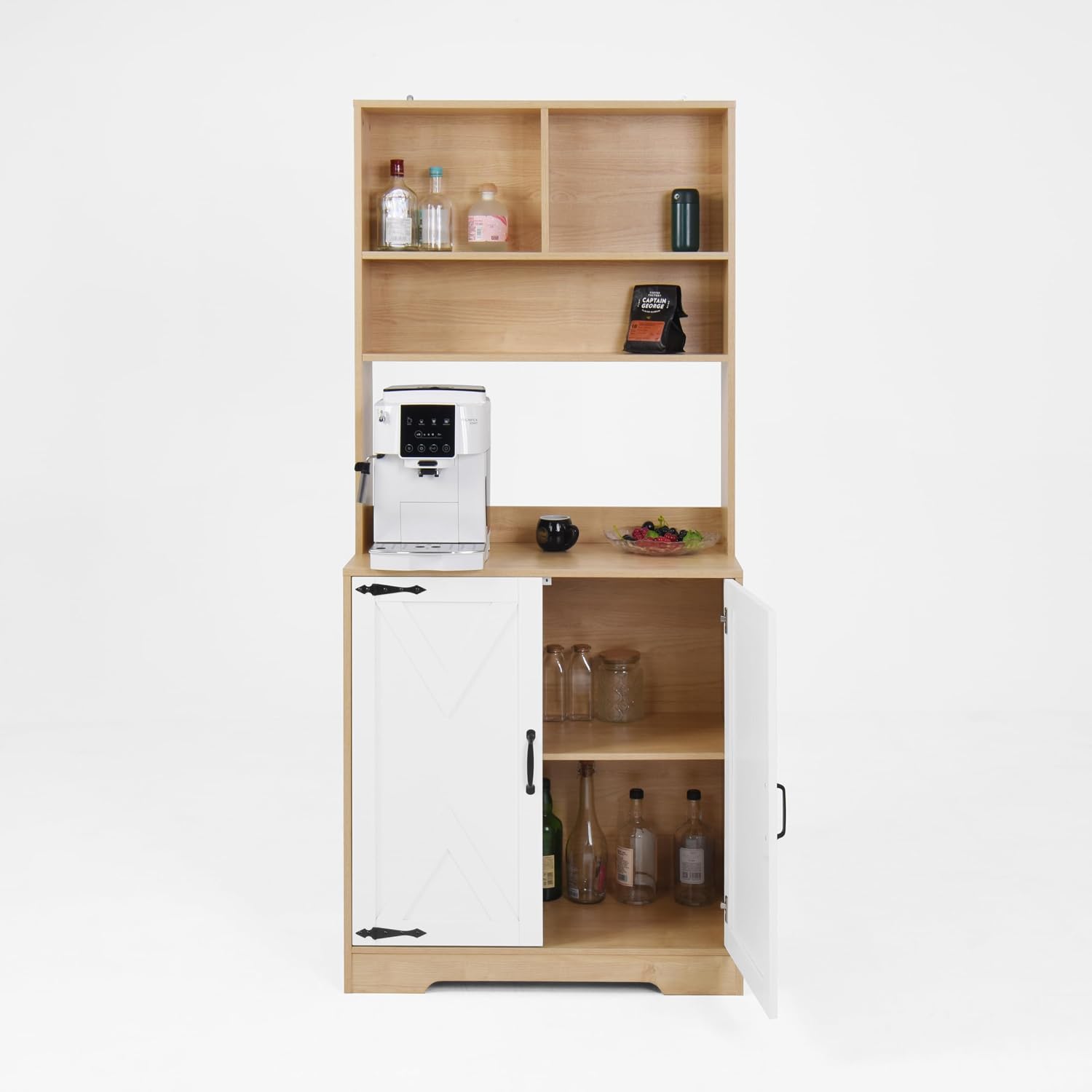Pantry Cabinet with 2 Doors, 3-Tier with Shelves, Freestanding Larder Cupboard, Kitchen Pantry Storage Cabinet for Kitchen, Dining Room