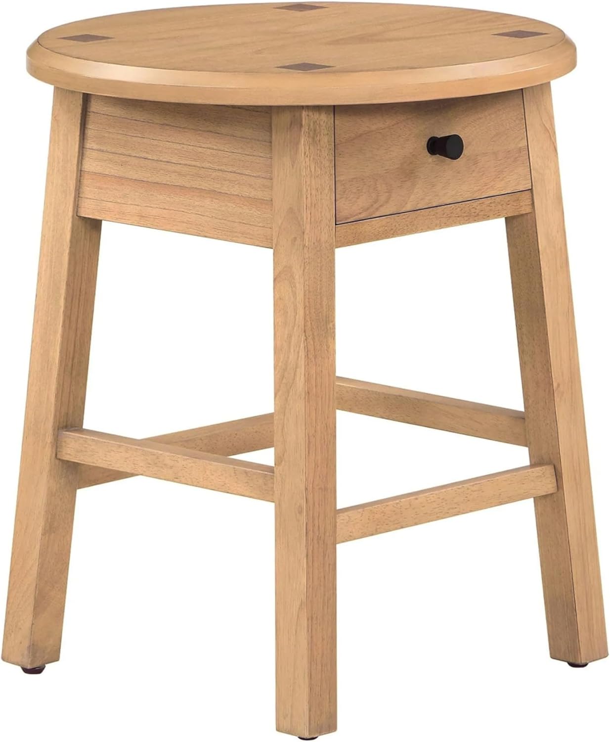Solid Rubberwood Round Side Table with Drawer, Natural Oak Painted Finish Sofa End Table & Nightstand for Living Room, Bedroom