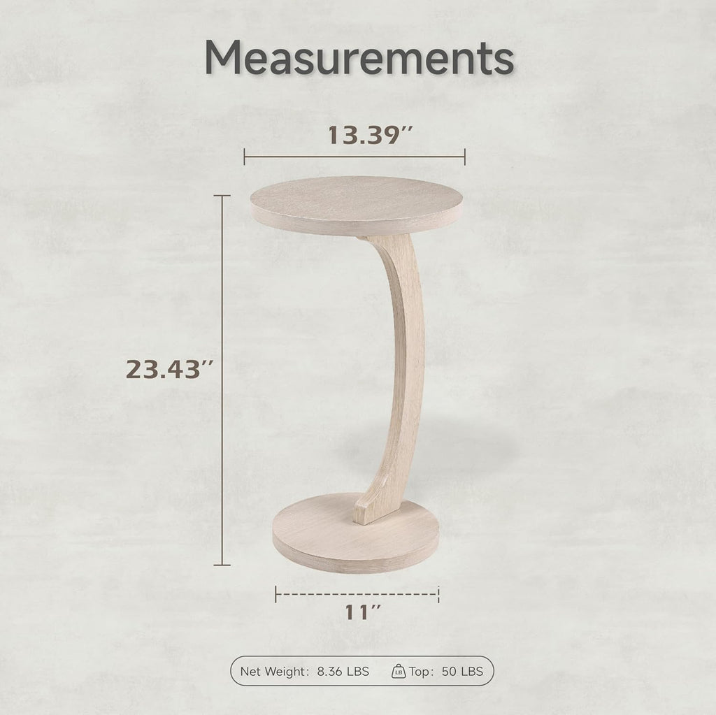 COZAYH C Shaped Round End Table for Couch Small Place, Space Saver Side Table for Sofa, Living Room, Bedside Area, Coffee and Eating Snack Tray, White