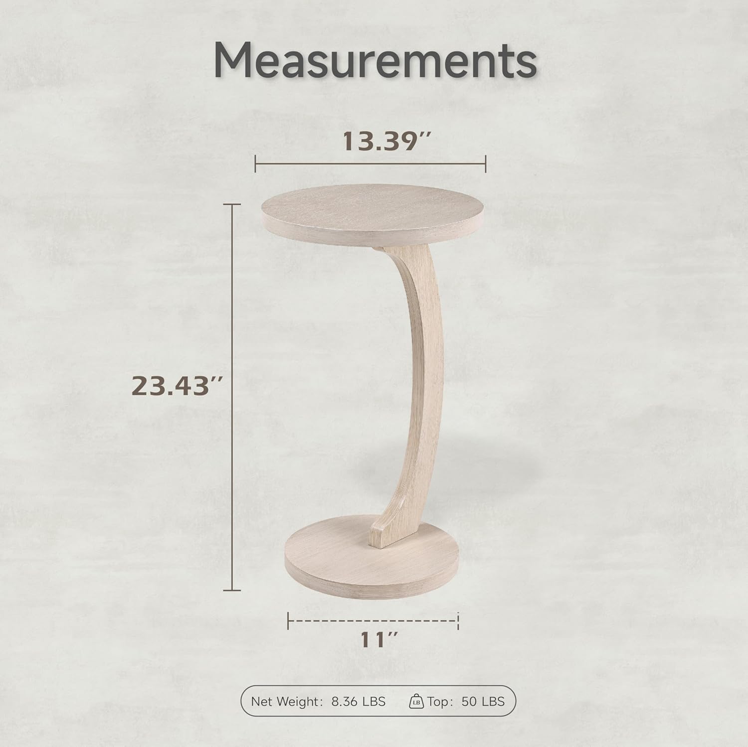 COZAYH C Shaped Round End Table for Couch Small Place, Space Saver Side Table for Sofa, Living Room, Bedside Area, Coffee and Eating Snack Tray, White
