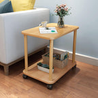 2-Tier End Table with Wheels, Compact MDF Wooden Bedside Nightstand Simple Side Table 150Lbs Narrow End Tables for Small Spaces Bedroom Living Room Entryway Wooden Color