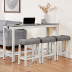 KEIKI 4-Piece Bar Table Set with Charging Ports, 59" Industrial Kitchen Table with 3 Upholstered Stools, Durable Wood Frame for Living or Dining Room, Gray & White