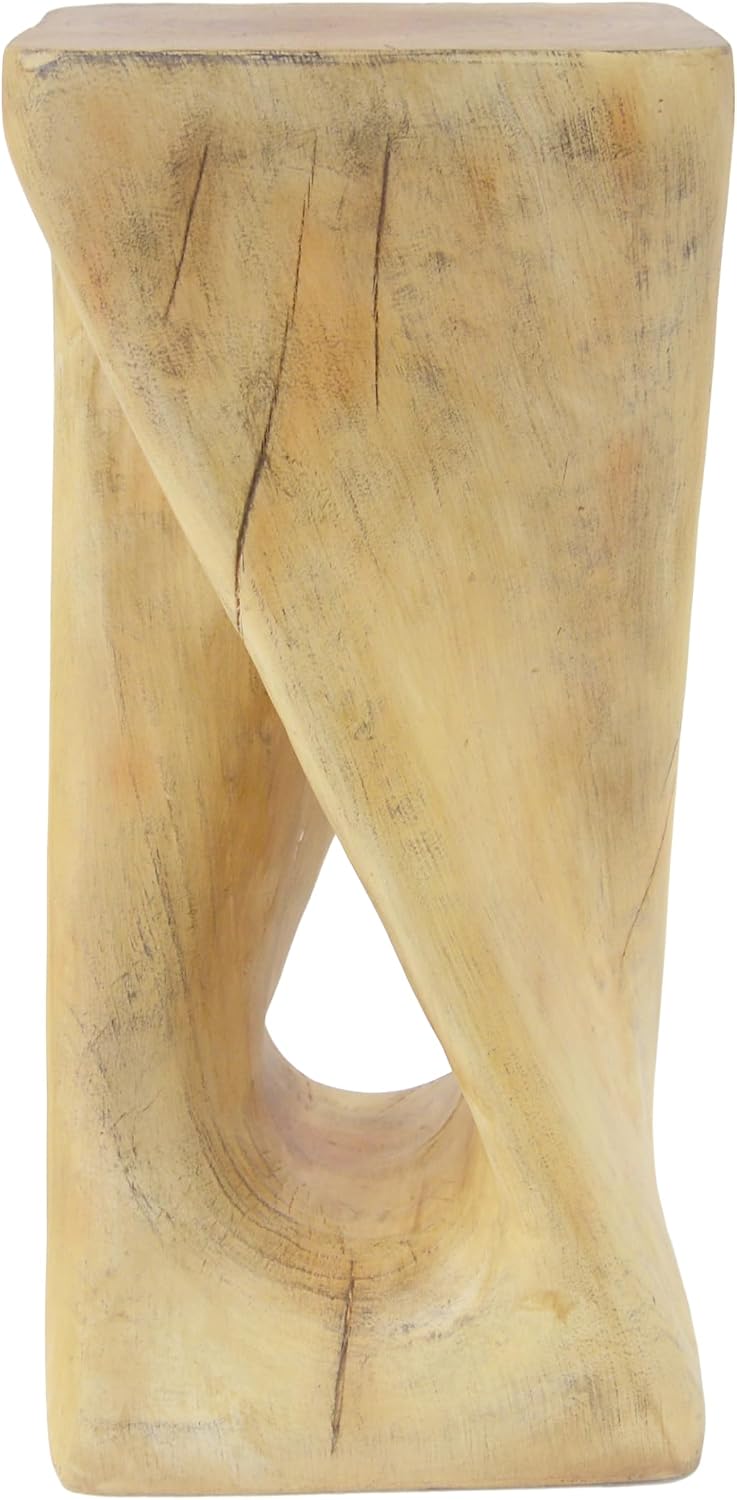 WILLIAMSPACE Side Table Hollow End Table with Unique Twist Shape, Modern Magnesium Oxide Patio Garden Accent Stool Table for Indoor & Outdoor, No Assembly, 12.5" × 26.8" H, Natural