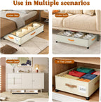 Under Bed Storage with Wheels, Rolling Storage Containers with Clear Lid and Handles for Clothes, Shoes, Blankets, Pillows, Toys, Books, Bags (60L, 30.9 x 16.9 x 6.7in, Beige, 2 Pack)