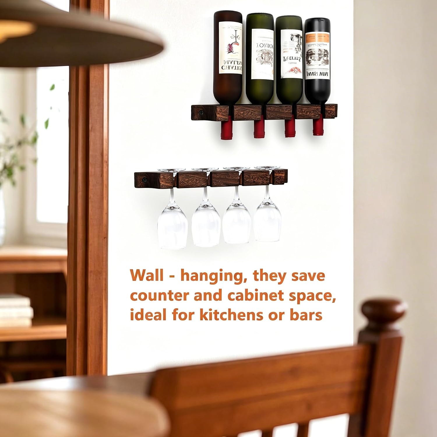 Wall Mounted Wooden Wine/Tall Glass Rack, Hanging Tall Glass Storage & Bar Organizer for Home & Bar Decor.(2)