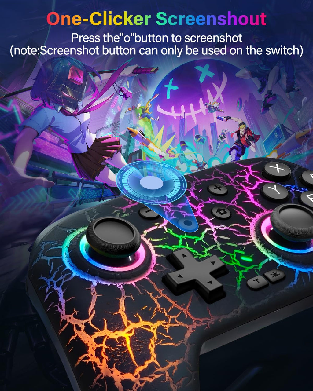Switch Controller Compatible with Switch/Switch Lite/OLED/PC, Programmable Wireless Switch Controller with 10 LED Light, 6-Axis Motion, Turbo, Vibration, One-Key Wake Up & Pairing, 1000mAh Battery, Flame