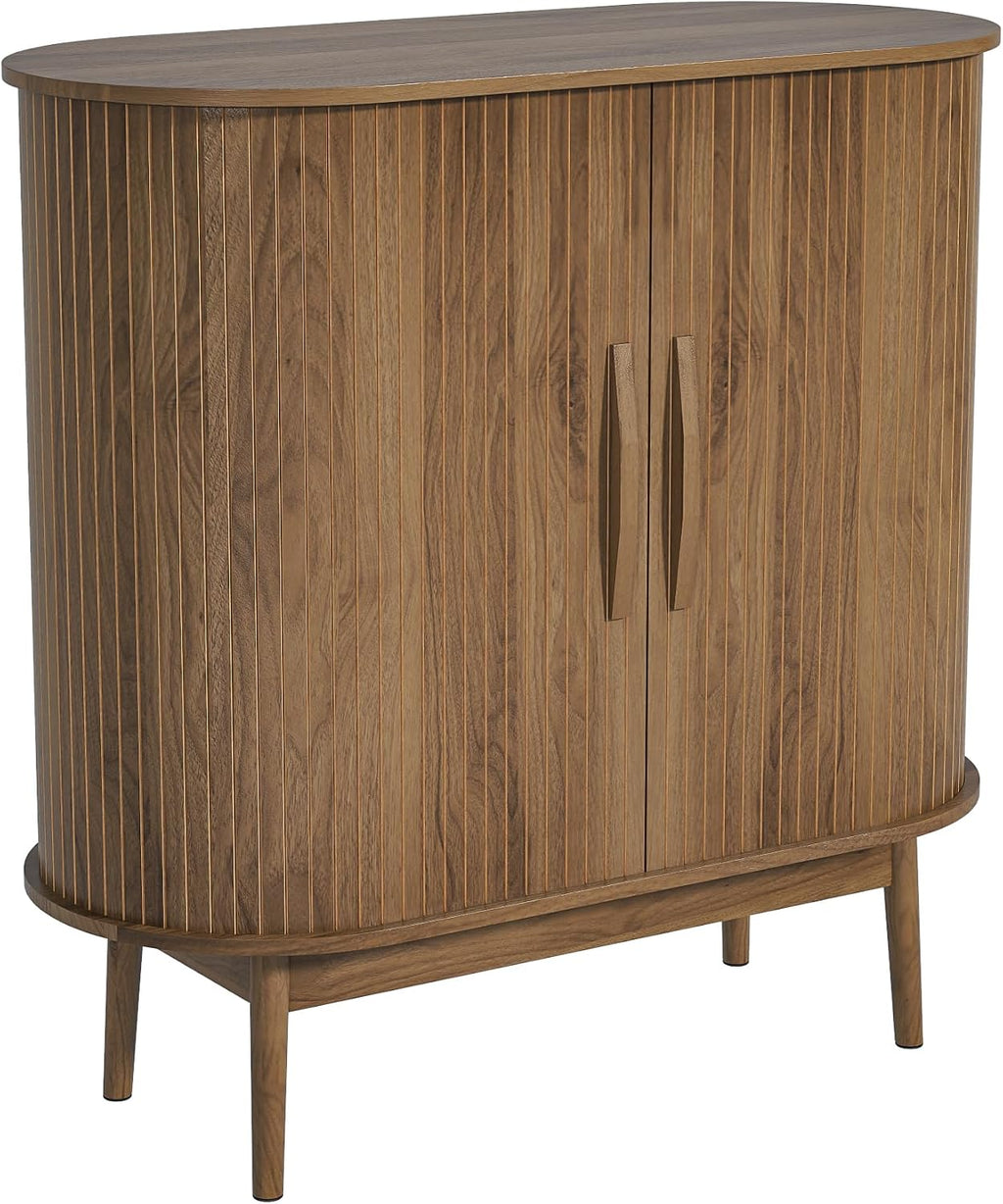 Small Sideboard Buffet Cabinet with Storage, Sliding Doors, 31" Wood Narrow Accent Storage Cabinet, Modern Buffet Table Coffee Bar Cabinet for Kitchen, Living Room (Walnut)