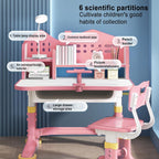 Kids Functional Desk and Chair Set, Height Adjustable Children School Study Desk with Storage Drawer for Boys Girls (Pink)