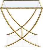 Furniture of America Zayen Glam 22-inch Metal Side Table with Tempered Glass Tabletop and Curved Base, Hammered Stainless Steel Frame for Bedroom, Living Room, Home Office, Gold