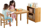 UNICOO Kids Table and 2 Chairs Set with Bookshelf, Bamboo Toddler Desk and Chair Set, Wooden Kids Activity Table and Study Desk for Reading, Writing, Drawing, Playroom, Classroom, Natural