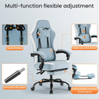 Sweetcrispy Video Game Chair: High Back Ergonomic Computer Desk Chair with Footrest & Lumbar Support, Height Adjustable with Linkage Armrests and Headrest, 360° Swivel Wheels, Blue