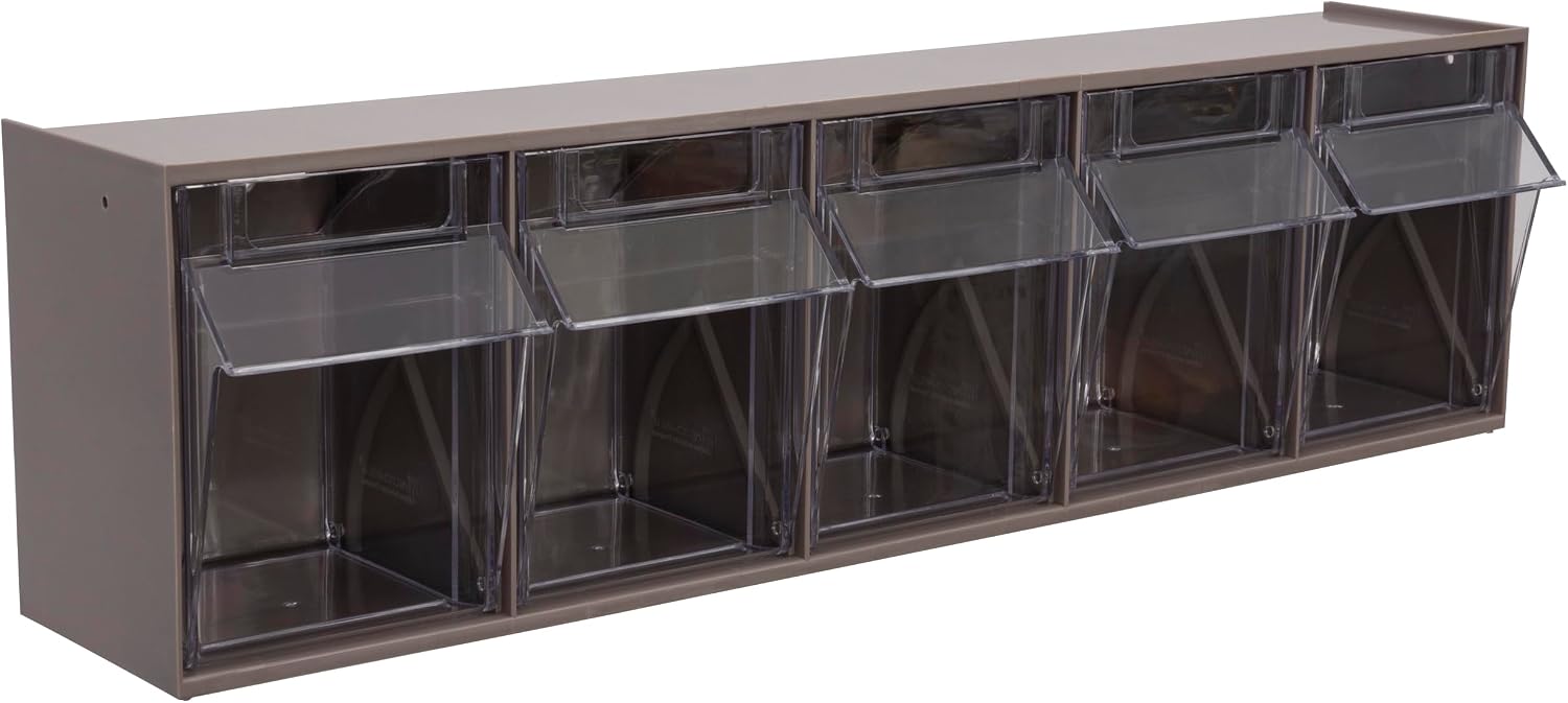 Akro-Mils TiltView Plastic Storage Cabinet with 5 Tilt Out Bins, Horizontal Plastic Parts Organizer, Teacher Toolbox, and Office Supply Organizer, 23-5/8" W x 6-1/2" H x 5-5/8" D, Mocha Raspberry