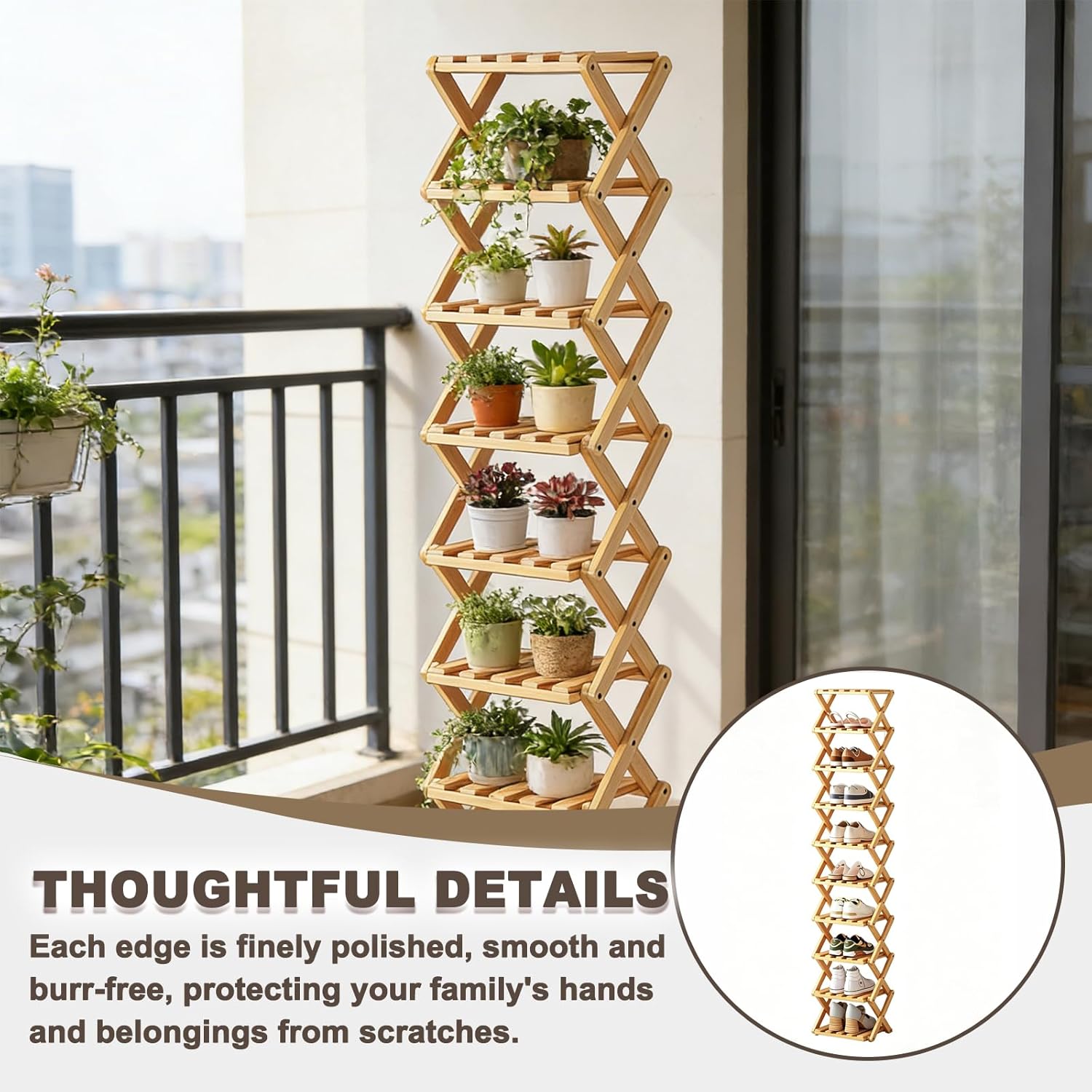 10 Tier Bamboo Shoe Rack, Foldable 10 Tier Bamboo Corner Shoe Rack,Small Shoe Rack for Hallways, Bedrooms, and Compact Spaces