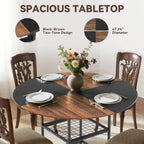 EROMMY Round Dining Table for 4, Wood Kitchen Table with Storage Shelves, Farmhouse Dinner Table for Home Dining Room Kitchen Living Room, Black Rustic Brown(Only Table)