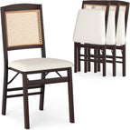 KOTEK Folding Dining Chairs Set of 4, Wooden Kitchen Chairs with Padded Seat & Rattan Backrest, Foldable Armless Side Chairs for Dining Room, Living Room (Espresso & Beige)