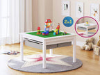 UTEX Wooden 2 in 1 Kids Construction Activity Table and 2 Chairs Set with Storage Drawers, and Built in Plate Compatible with Lego and Duplo Bricks (White with Grey Drawers)