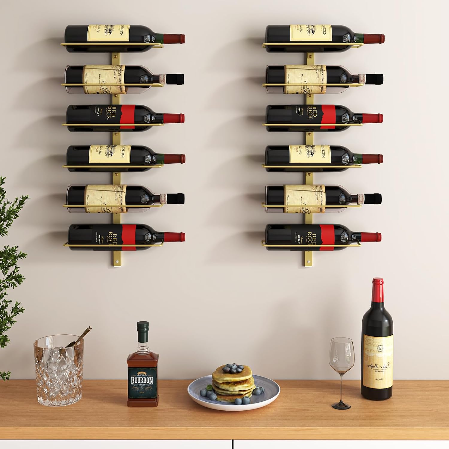 B4Life Wine Rack and Holder Wall Mounted 12 Bottles, Metal Hanging Mount Racks for Wall, Liquor, Champagne for Bottles Storage Home Bar, Cellar and Kitchen, Dining Room (Yellow, 12 Bottle)