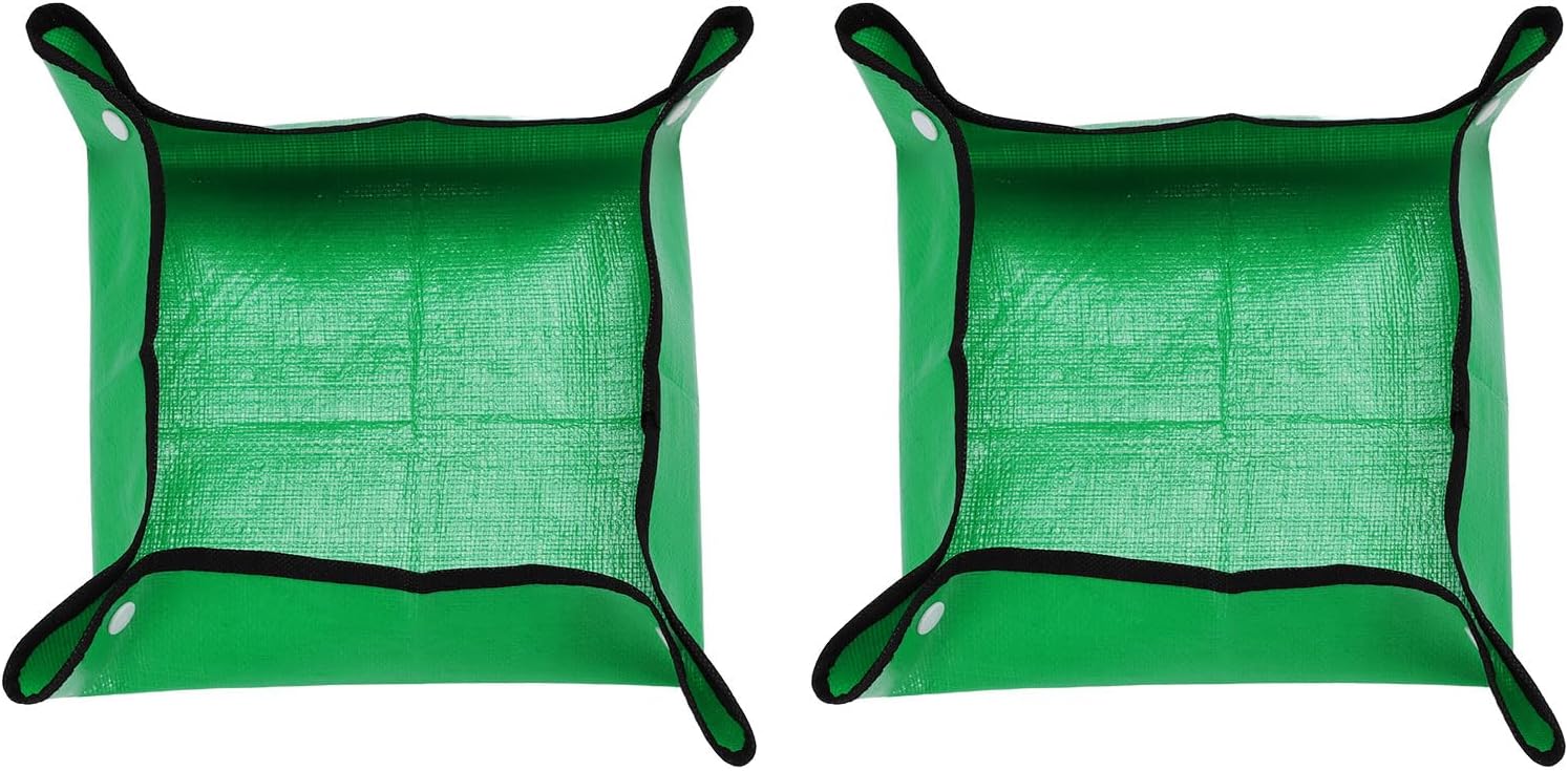 HARFINGTON 2pcs Repotting Mat 13" x 13" PE Cloth Waterproof Plant Repotting Mat Foldable Portable Gardening Potting Tray with Plastic Buckle for Indoor Plant Change Soil Watering, Green