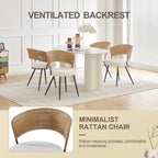 Rattan Dining Chairs Set of 4,Kitchen Chairs with PE Cane Back,Upholstered Boucle Armless Side Chair with Metal Legs for Dining Room/Living Room,Beige White