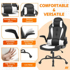 Dopinmin Gaming Chair Racing Computer Chair PU Leather Game Chair Desk Chair with Lumbar Support Flip Up Arms Headrest High Back Swivel Rolling Adjustable Ergonomic Office Chair, White