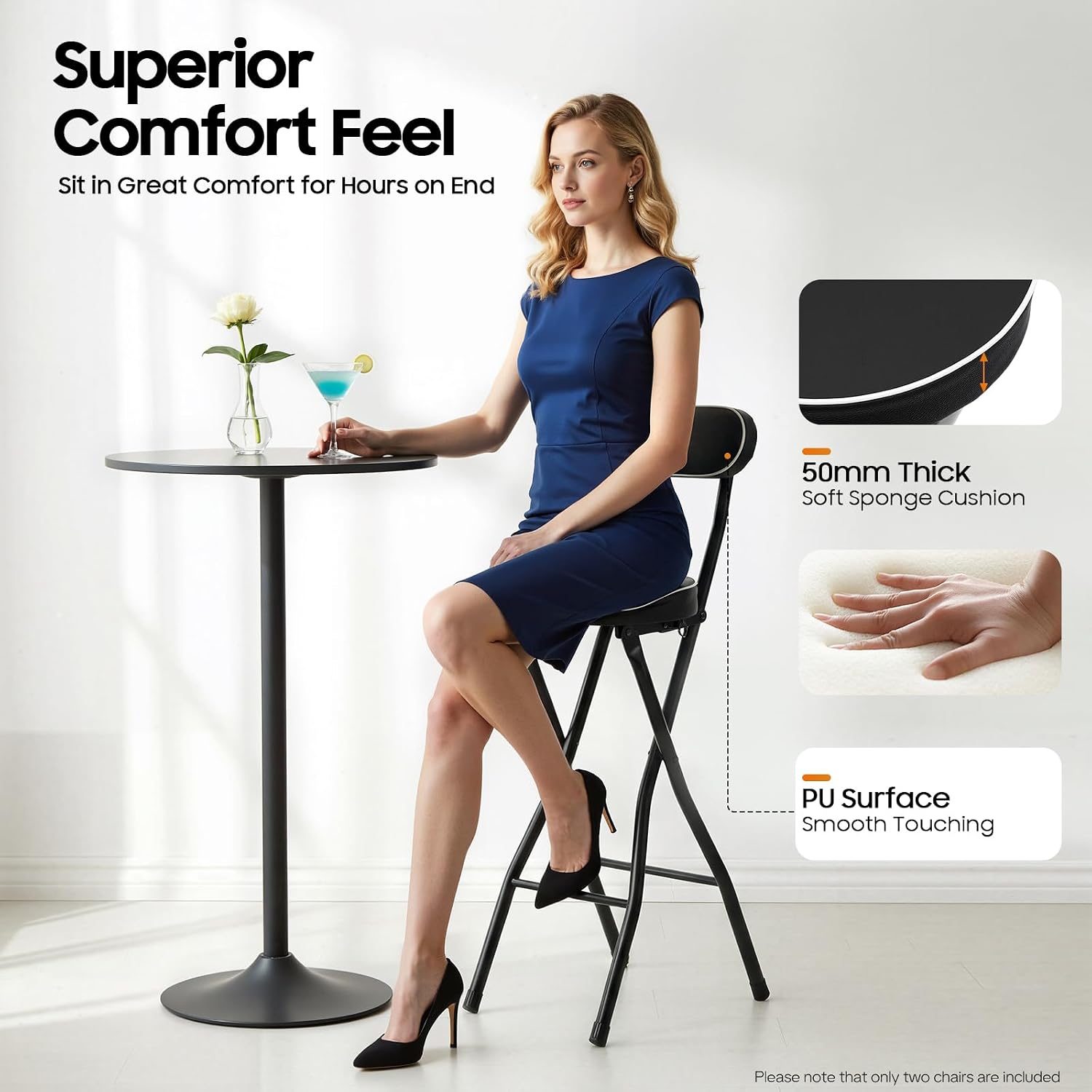 2 PCS Folding Bar Stool with Back, Tall Foldable Stool, Portable Stools Counter Height Foldable Stools Chairs Collapsible Stool for Kitchen Bar Shop Cafe ﻿ (Black)